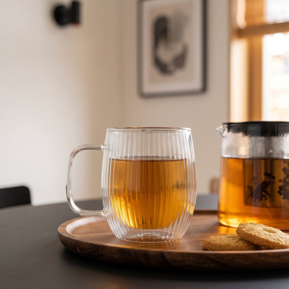 Cookinglife Dubbelvæggede Kaffe- / teglas med håndtag Lines - 350 ml - 2 Stk.