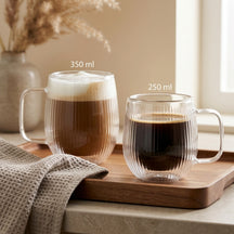 Cookinglife Dobbeltvæggede Cappuccino- / teglas med håndtag Lines - 250 ml - 2 Styk