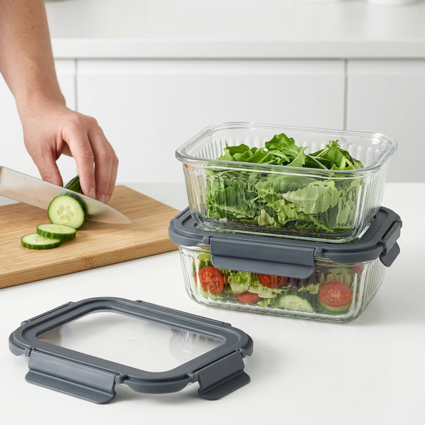 Cookinglife Glas Opbevaringsbokse Lines 1 Liter - 2 Stykker