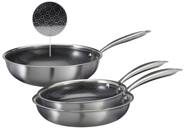 Cookinglife Pannenset HexaCook - Hybride Pan 3-delig - Wokpan ø 28 cm + Koekenpan ø 24 & 28 cm - NON STICK - geschikt voor alle warmtebronnen - keramische anti-aanbaklaag