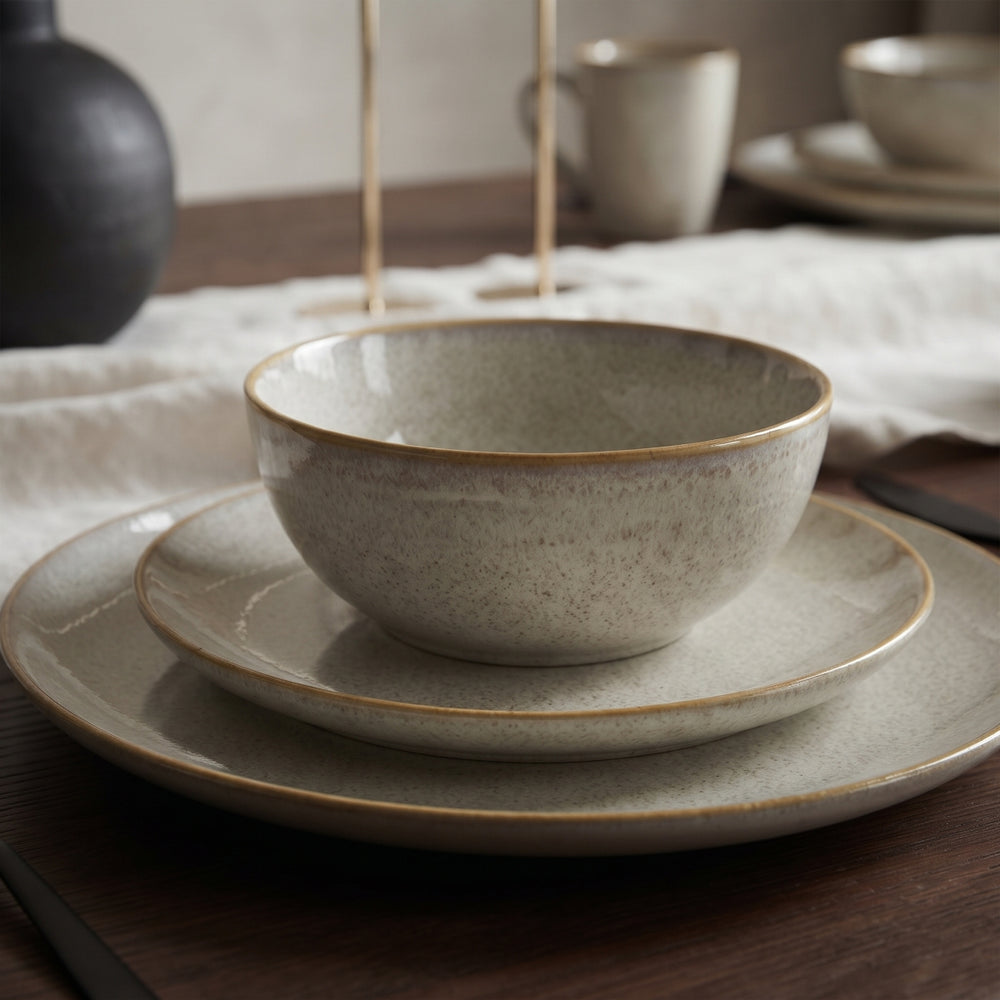 Cookinglife Servicesæt Linen Beige 18-delt / 6 personer - 6 middagstallerkener, 6 morgenmadstallerkener og 6 skåle