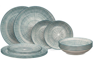 Cookinglife Serviesset Cala Blauw 12-delig / 4 personer - 4 middagstallerkener, 4 morgenmadstallerkener og 4 dybe tallerkener