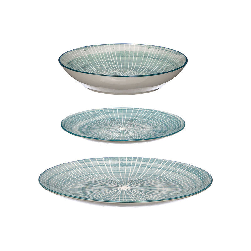 Cookinglife Serviesset Cala Blauw 12-delig / 4 personer - 4 middagstallerkener, 4 morgenmadstallerkener og 4 dybe tallerkener