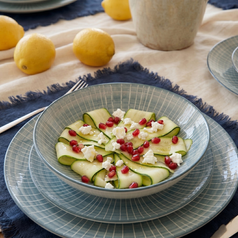 Cookinglife Serviesset Cala Blauw 12-delig / 4 personer - 4 middagstallerkener, 4 morgenmadstallerkener og 4 dybe tallerkener