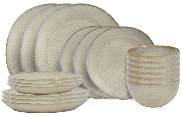 Cookinglife Serviesset Linen Beige 18-delt / 6 personer - 6 middagstallerkener, 6 morgenmadstallerkener og 6 skåle