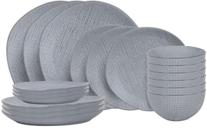 Cookinglife Serviesset Linen Grå 18-delt / 6 personer - 6 middagstallerkener, 6 morgenmadstallerkener og 6 skåle