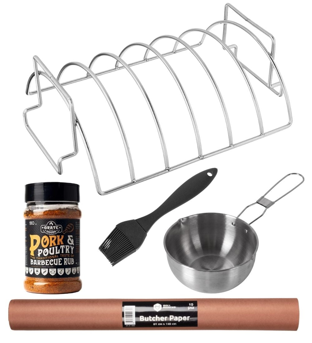 Cookinglife Spareribs Complete BBQ Set - Med Rub, Rack, Saucepan & Slagerpapir