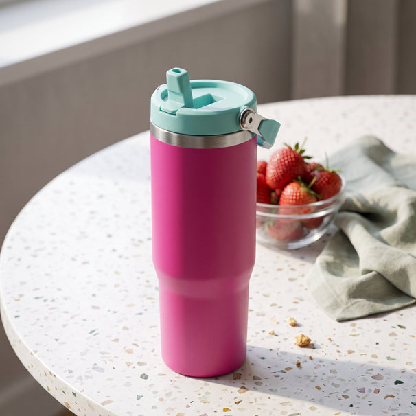 Cookinglife Termokop med sugerør - Tumbler - Rosa - 900 ml