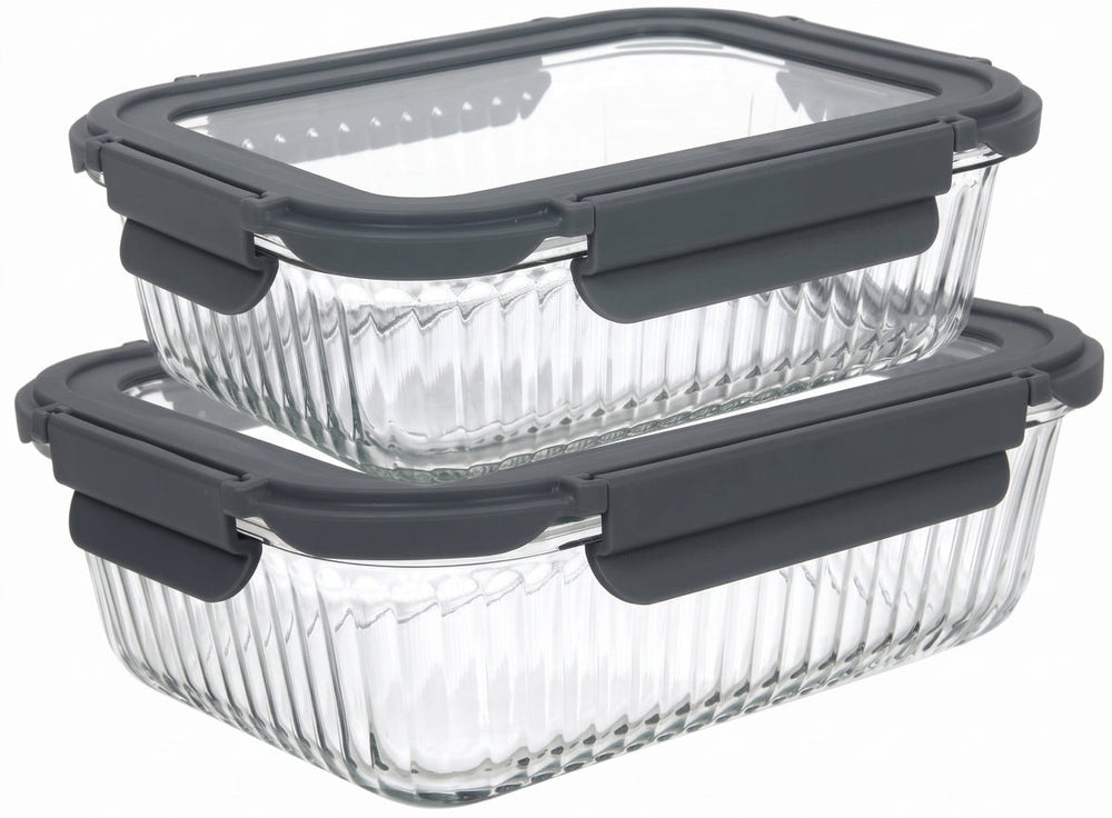 Cookinglife Glas Opbevaringsbokse Lines 1 Liter + 1.5 Liter - 2 Stykker