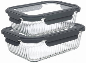 Cookinglife Glas Opbevaringsbokse Lines 1 Liter + 1.5 Liter - 2 Stykker