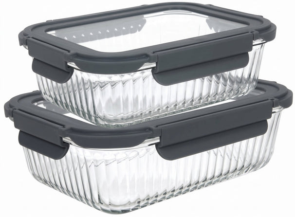 Cookinglife Glas Opbevaringsbokse Lines 1 Liter + 1.5 Liter - 2 Stykker