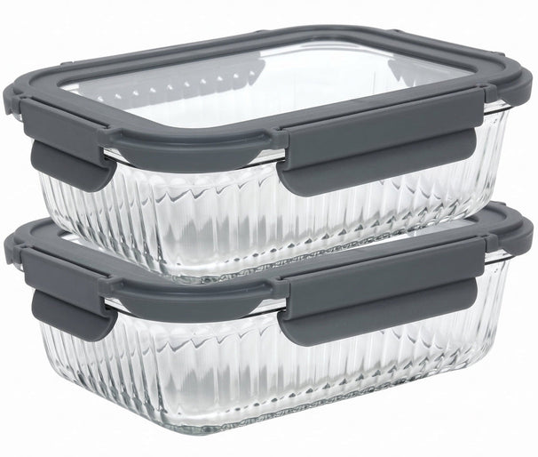Cookinglife Glas Opbevaringsbokse Lines 1 Liter - 2 Stykker