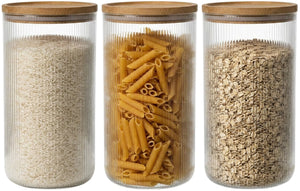 Cookinglife Opbevaringskrukker sæt Lines - Glas med Bambuslåg - ø 11 cm - 1750 ml - 3 stk
