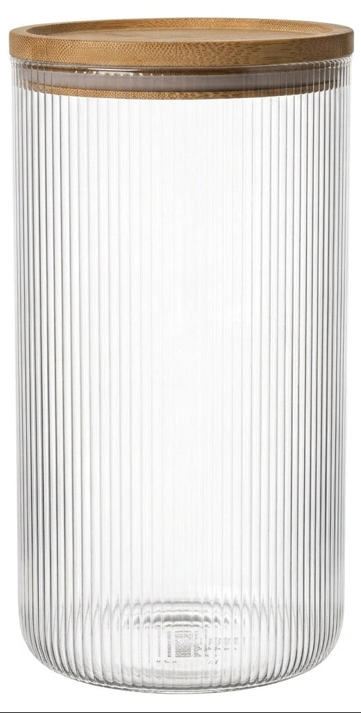 Cookinglife Opbevaringskrukker sæt Lines - Glas med Bambuslåg - ø 11 cm - 1750 ml - 3 stk