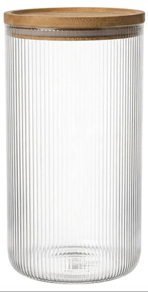 Cookinglife Opbevaringskrukker sæt Lines - Glas med Bambuslåg - ø 11 cm - 1750 ml - 3 stk