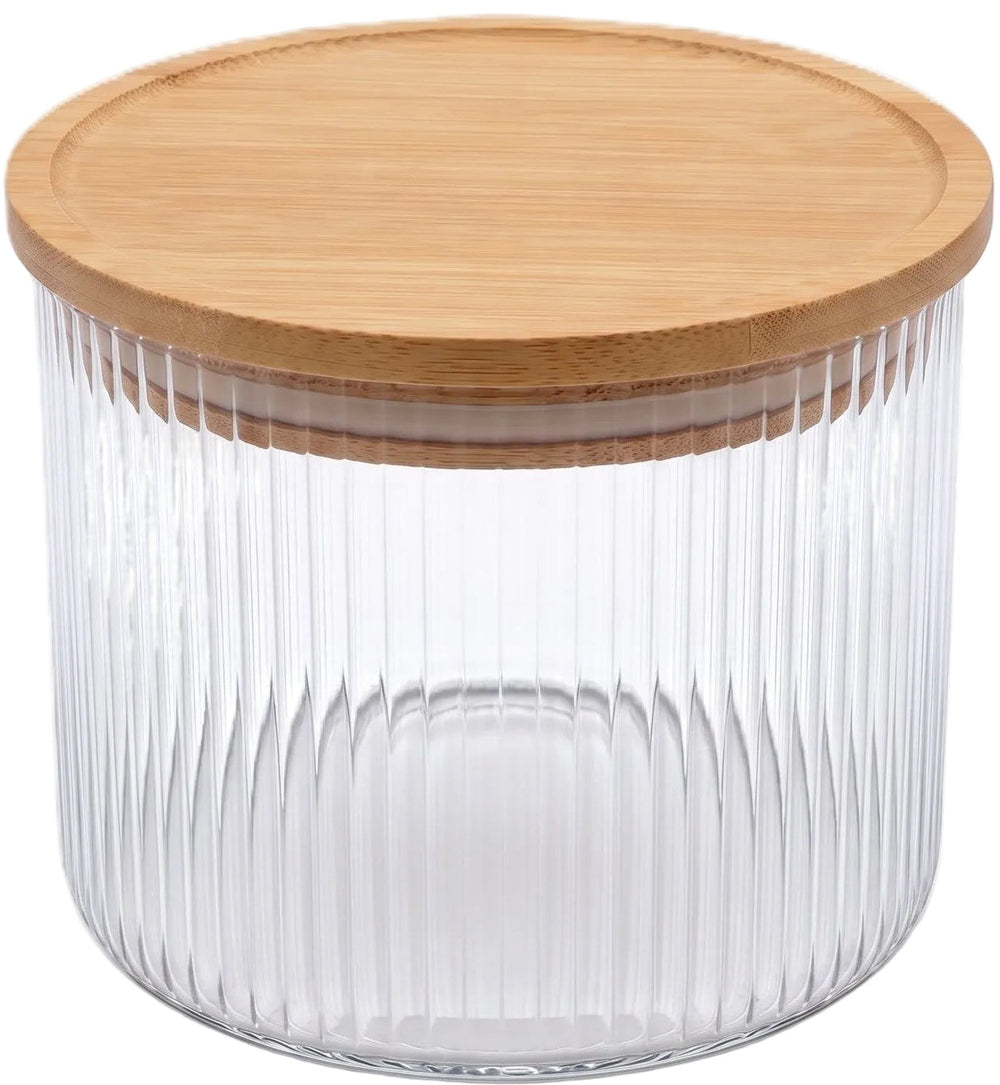 Cookinglife Opbevaringskrukker sæt Lines - Glas med Bambuslåg - ø 11 cm - 600 ml - 3 stk.