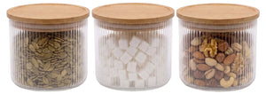 Cookinglife Opbevaringsglas sæt Boro Lines - Glas Bamboe Låg - ø 11 cm - 600 ml - 3 stk.