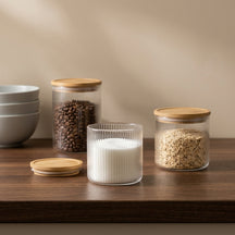 Cookinglife Opbevaringskrukker sæt Lines - Glas med Bambuslåg - 600 ml / 980 ml / 1750 ml - 3 stk.