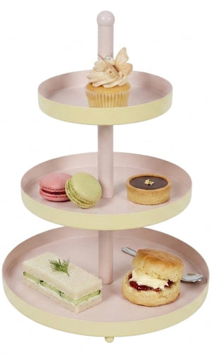 Cookinglife Etagere Metaal - Gul / Rosa - ø 15, 20 & 25 cm - 3-lags - 35 cm høj