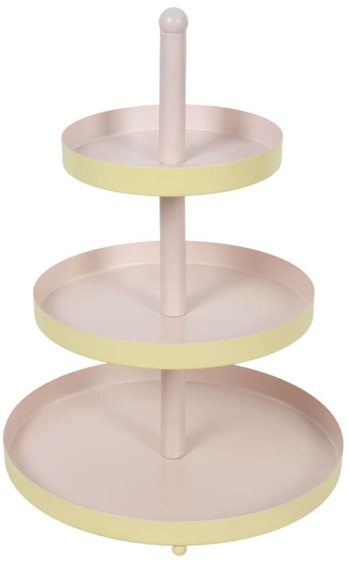 Cookinglife Etagere Metaal - Gul / Rosa - ø 15, 20 & 25 cm - 3-lags - 35 cm høj