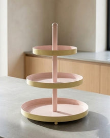 Cookinglife Etagere Metaal - Gul / Rosa - ø 15, 20 & 25 cm - 3-lags - 35 cm høj