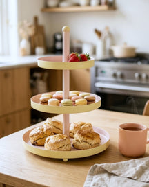 Cookinglife Etagere Metaal - Gul / Rosa - ø 15, 20 & 25 cm - 3-lags - 35 cm høj
