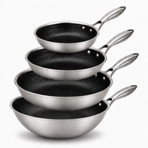 Cookinglife Pandesæt HexaCook Hybride Pande 4-delt - Wok ø 28 cm + Stegepande ø 20, 24 & 28 cm - NON STICK - egnet til alle varmekilder - keramisk non-stick belægning