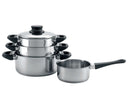 Cookinglife Pannenset RVS / Zwart 4-Delig - Kookpan ø 16, 18 , 20 cm & Steelpan ø 16 cm- Egnet til alle varmekilder