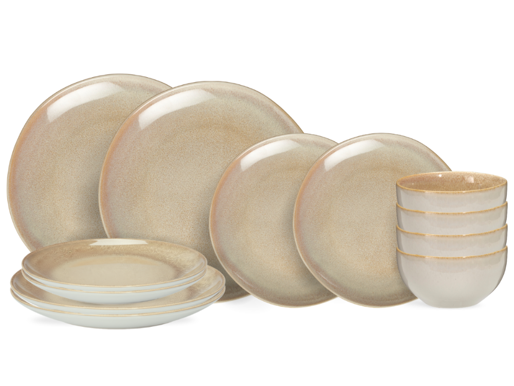 Cookinglife Serviesset Serene Sand 12-delig / 4 personer - 4 middagstallerkener, 4 morgenmadstallerkener og 4 skåle