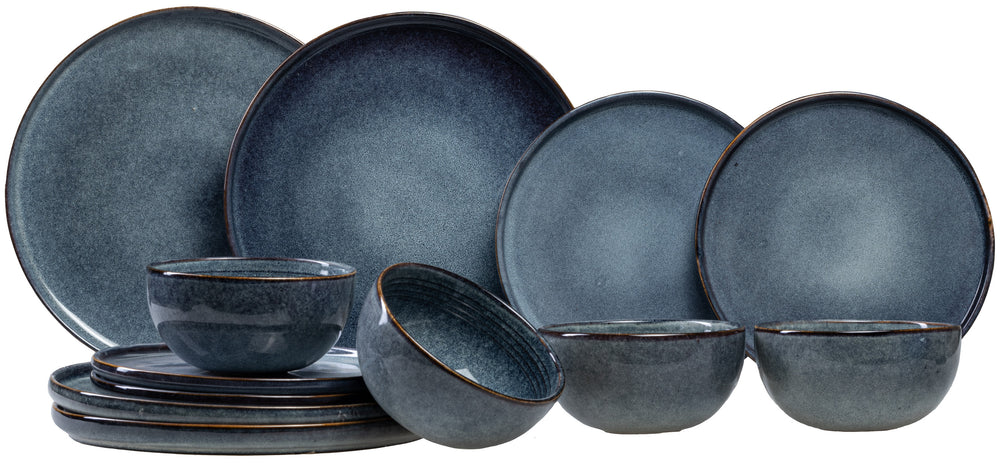 Ona Serviesset Duna Blue 12-delig / 4 personer - 4 dinerborden, 4 ontbijtborden og 4 skåle