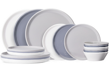 Cookinglife Serviesset Siaki - Hvid / Blå / Grå - Porcelæn 18-delt / 6 personer - 6 middagstallerkener, 6 morgenmadstallerkener og 6 skåle