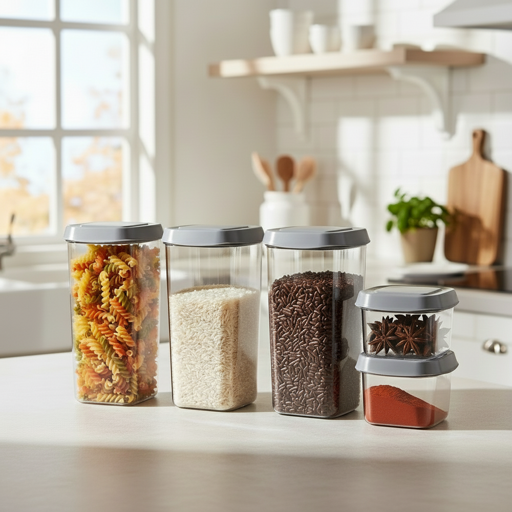 Cookinglife Opbevaringskrukker sæt - Med Grå Låg - 8 stk.