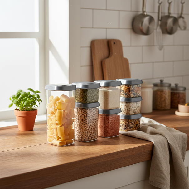 Cookinglife Opbevaringskrukker sæt - Med Grå Låg - 8 stk.