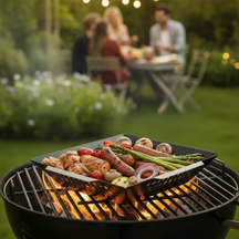 Cookinglife BBQ Grillmand Fire & Flavour 29 x 26 x 5 cm - Non-Stick Metal - Velegnet til Grøntsager og Fisk