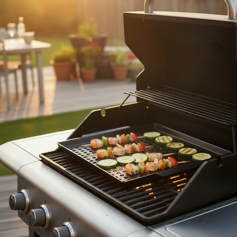 Cookinglife BBQ Grillplade Fire & Flavour 38 x 28 cm - Non-Stick Metal - Velegnet til BBQ