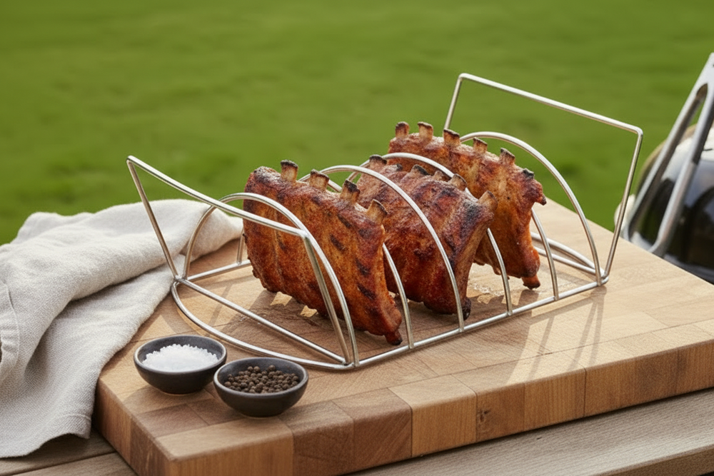Cookinglife BBQ Sparerib Rek Fire & Flavour - Varmebestandigt Stål - Grillning af Kød og Fjerkræ