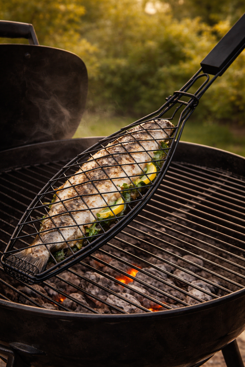Cookinglife BBQ Fisk Grill Fire & Flavour - Non-Stick Metal - Grillning af Fisk og Grøntsager
