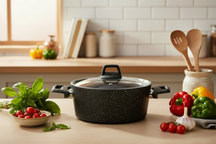 Stegepande med låg - Aluminium ø 20 cm / 2.7 liter - Egnet til alle varmekilder - standard non-stick belægning