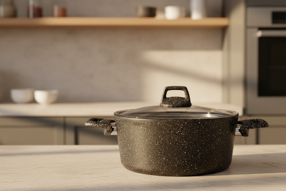 Stegepande med låg - Aluminium ø 20 cm / 2.7 liter - Egnet til alle varmekilder - standard non-stick belægning