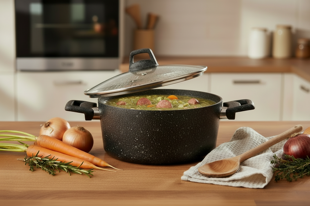 Cookinglife Kogepande med låg - Black Speckle - Aluminium Ø 24 cm / 4,4 Liter - Egnet til alle varmekilder - standard non-stick belægning