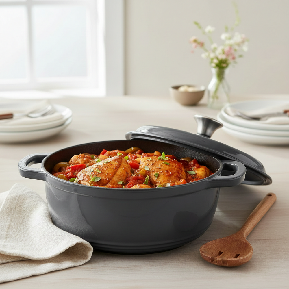 Cookinglife Braadpan med deksel - Heritage Cast Gietijzer - Grå - ø 22 cm / 2.4 Liter - emaljeret non-stick belægning