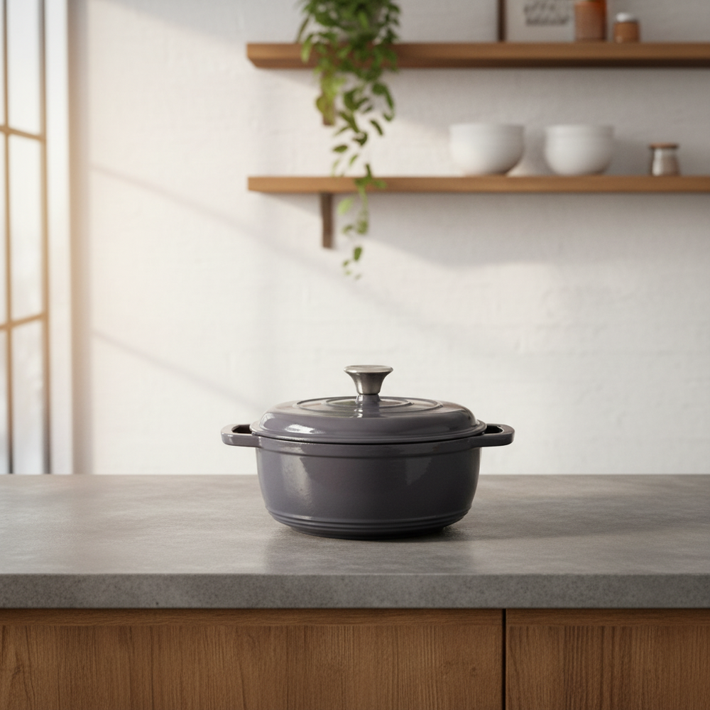 Cookinglife Braadpan med deksel - Heritage Cast Gietijzer - Grå - ø 22 cm / 2.4 Liter - emaljeret non-stick belægning