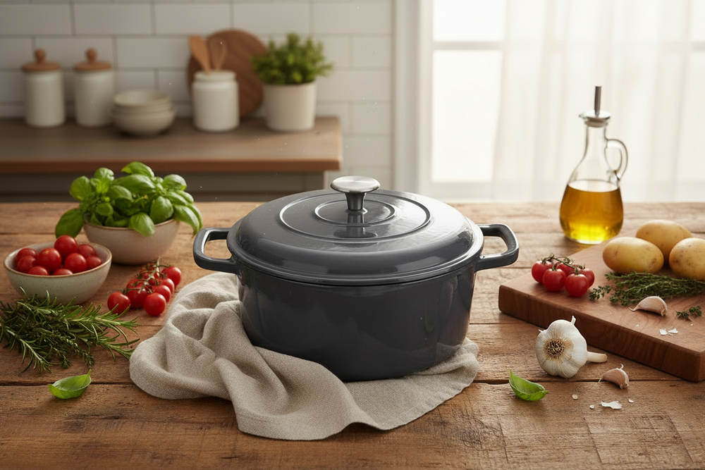 Cookinglife Braadpan med deksel - Heritage Cast Gietijzer - Grå - ø 26 cm / 4.4 Liter - emaljeret non-stick belægning