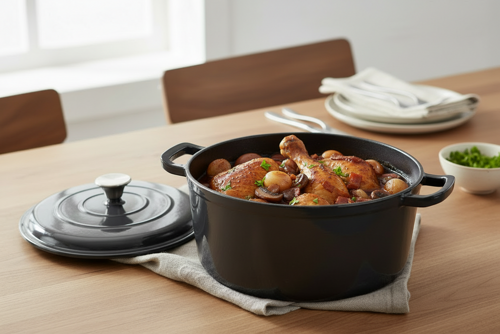 Cookinglife Braadpan med deksel - Heritage Cast Gietijzer - Grå - ø 26 cm / 4.4 Liter - emaljeret non-stick belægning