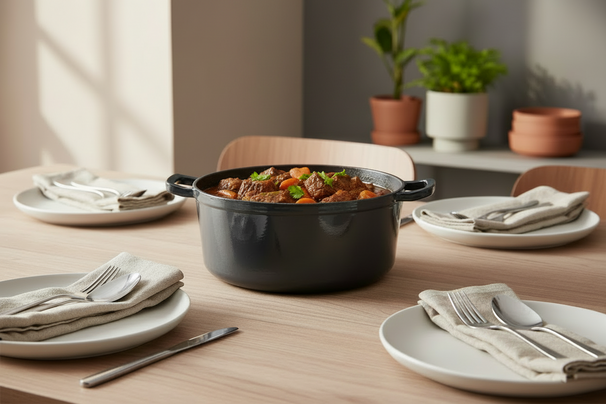 Cookinglife Braadpan med deksel - Heritage Cast - Gietijzer - Grå - ø 28 cm / 5.1 Liter - emaljeret non-stick belægning