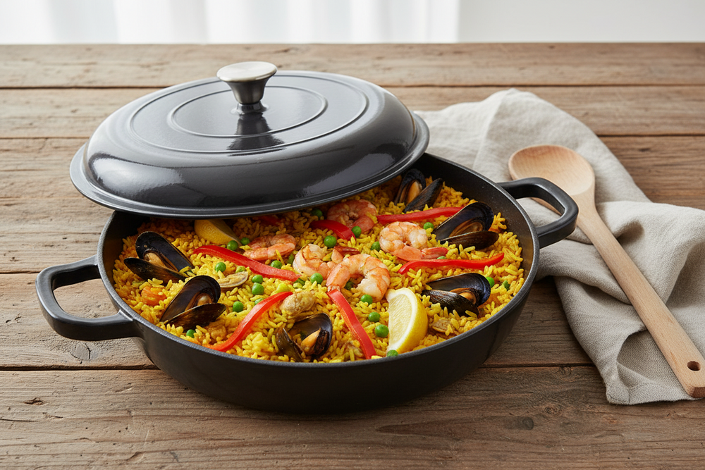 Cookinglife Braadpan med deksel - Heritage Cast - Gietijzer - Grå - ø 30 cm / 2.6 Liter - emaljeret non-stick belægning