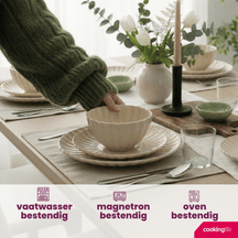 Cookinglife Serviesset Cardida Beige 18-delig / 6 personer - 6 dinerborde, 6 morgenborde og 6 skåle