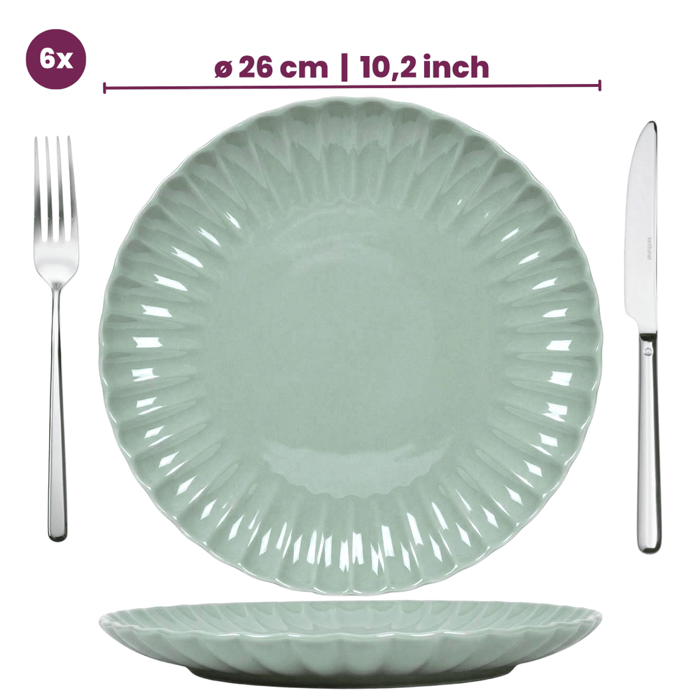 Cookinglife Serviesset Cardida Grøn 18-delig / 6 personer - 6 middagstallerkener, 6 morgenmadstallerkener og 6 skåle