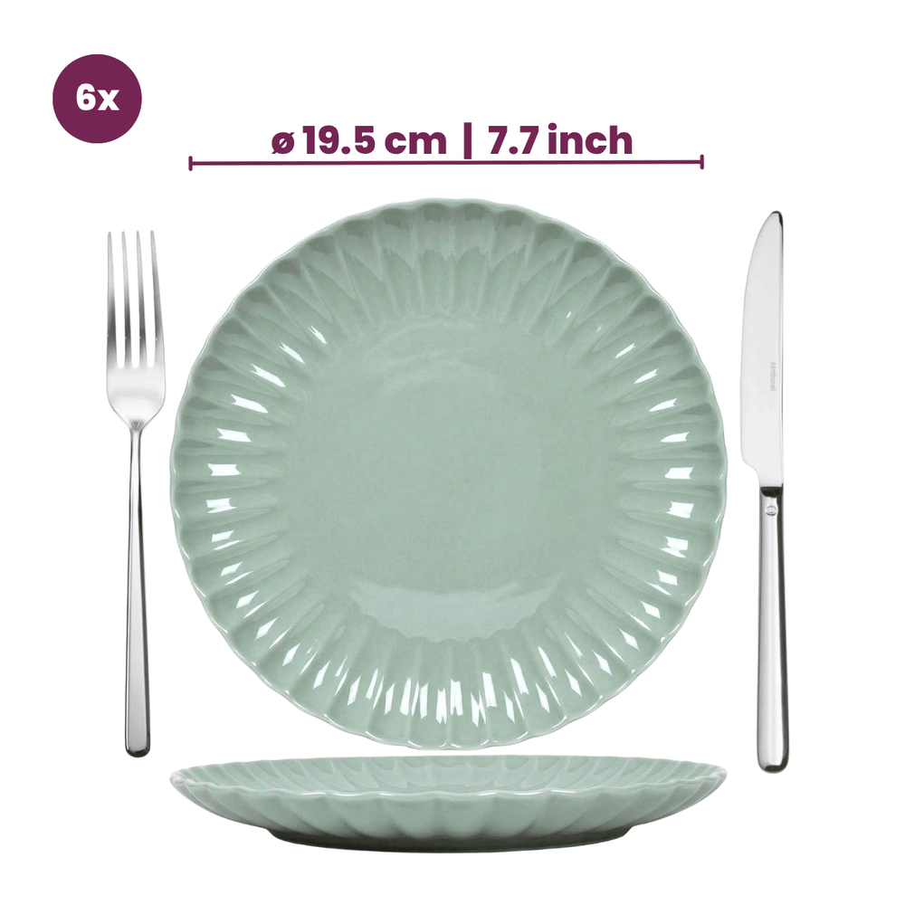 Cookinglife Serviesset Cardida Grøn 18-delig / 6 personer - 6 middagstallerkener, 6 morgenmadstallerkener og 6 skåle
