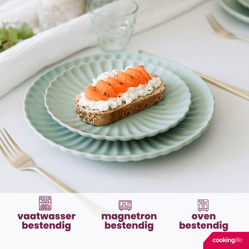 Cookinglife Serviesset Cardida Grøn 18-delig / 6 personer - 6 middagstallerkener, 6 morgenmadstallerkener og 6 skåle